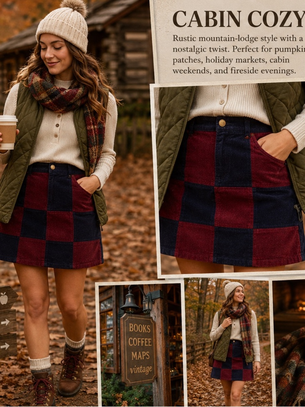 ModCloth Patchwork Corduroy Mini Skirt Burgundy Navy Colorblock XL Retro C3 - Picture 2 of 10